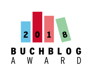 Das BuchBlog-Award-Logo zeigt vier Buchrücken, die zusammen die Jahreszahl 2018 ergeben.